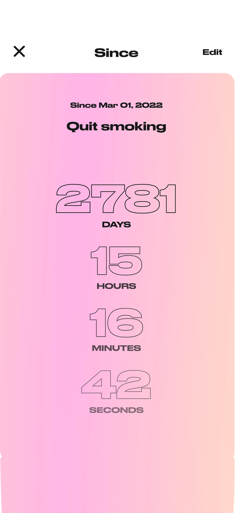 A count-up since a chosen date