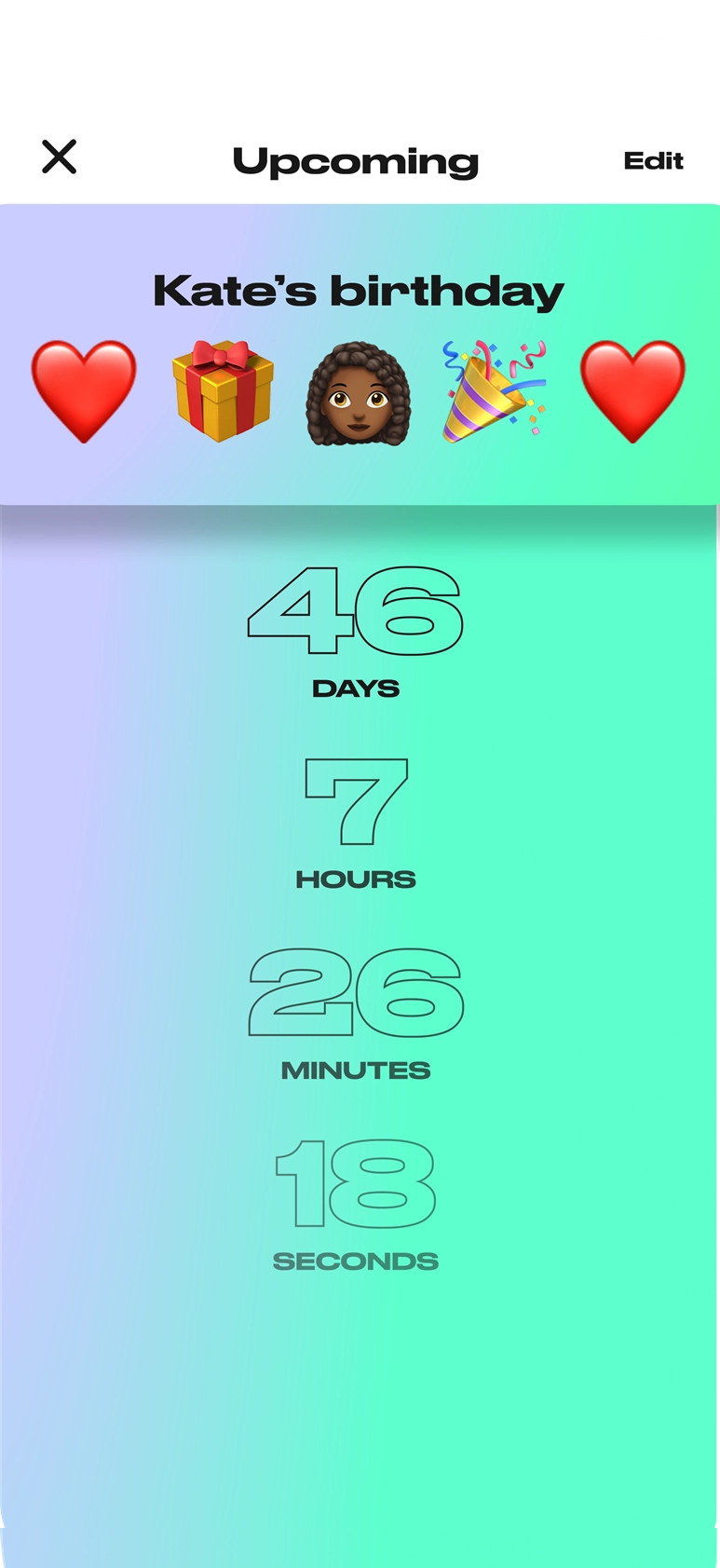 An upcoming event counting down in days, hours, minutes and seconds